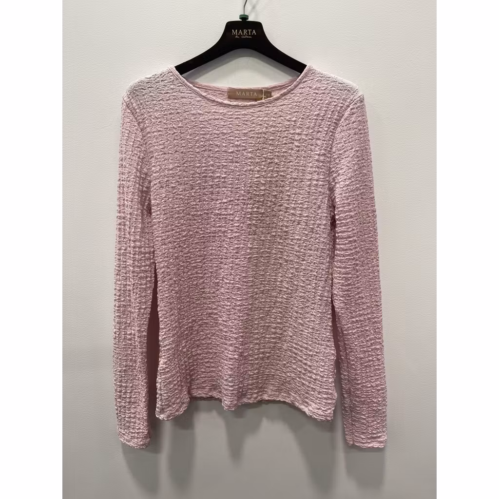 ljusrosa topp bubblig struktur lång ärm rund hals