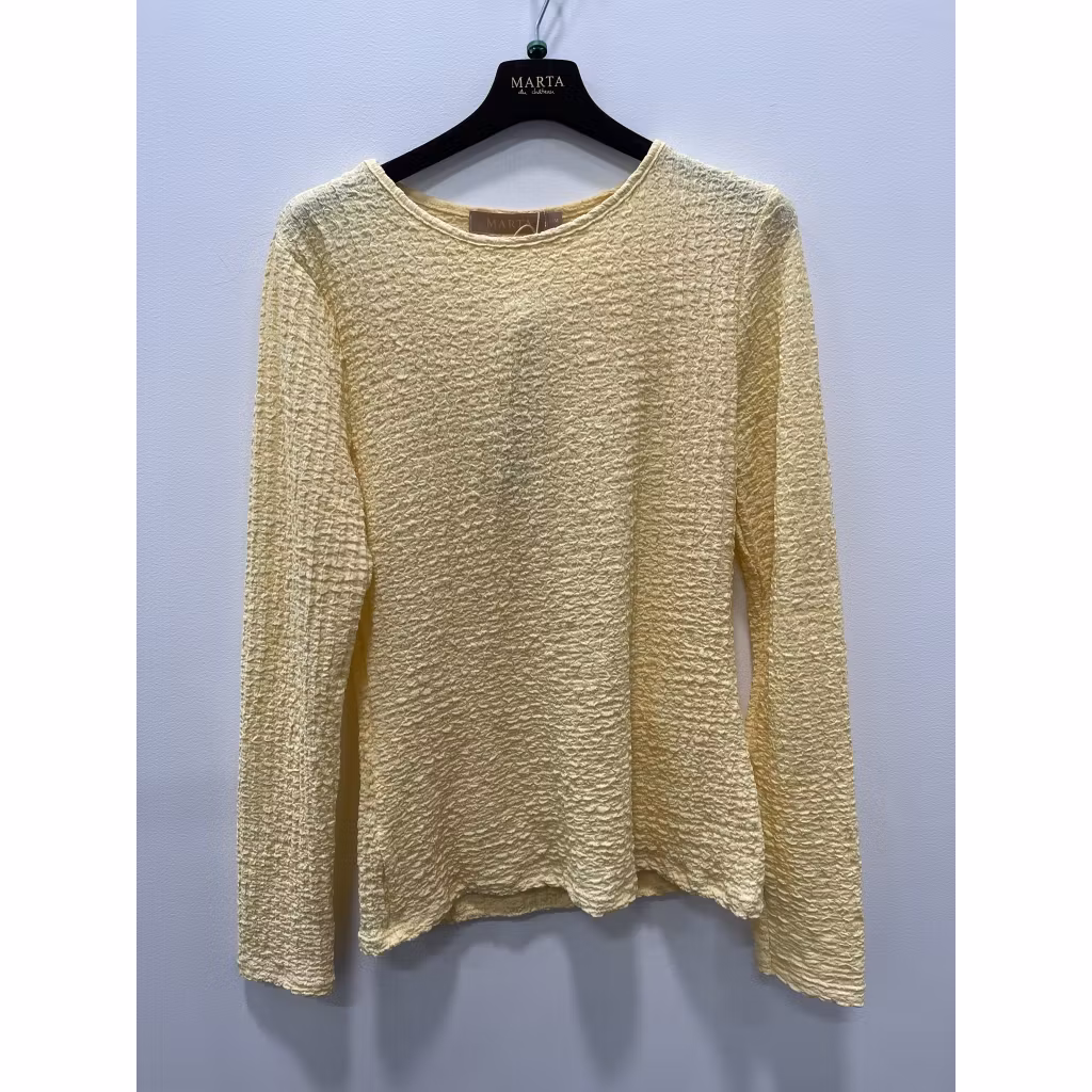 gul topp bubblig struktur lång ärm rund hals