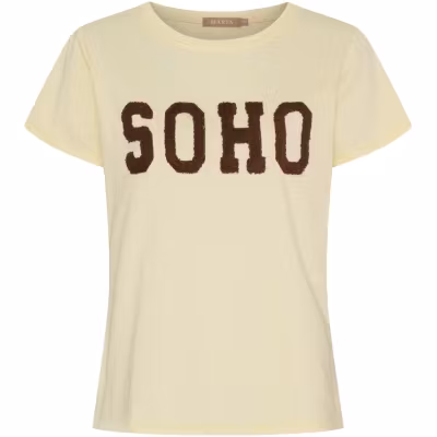 gul t-shirt brun text soho