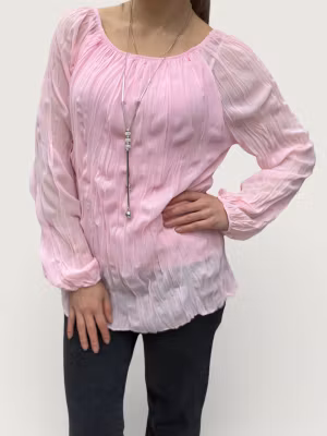 Blus med halsband - rosa