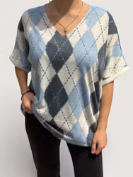 Rutig topp - blå, sand, grön, apelsin