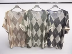 Rutig topp - blå, sand, grön, apelsin