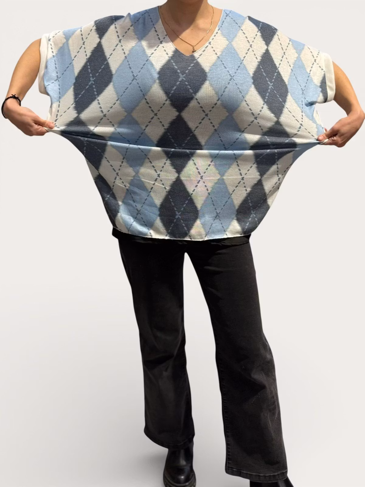 Rutig topp - blå, sand, grön, apelsin