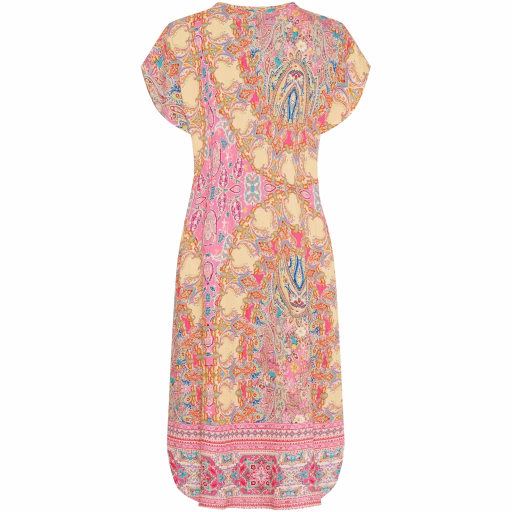 klänning lång v-ringad fuchsia multi mönstrad