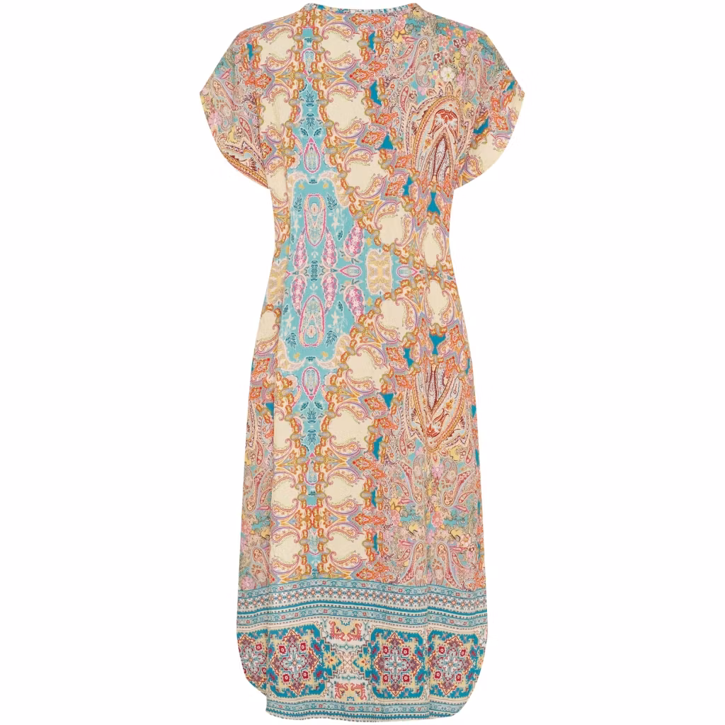 klänning lång v-ringad turkos multi mönstrad