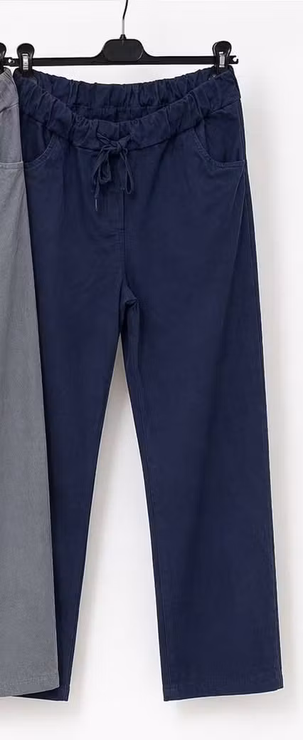 magisk byxa jeansblå raka ben fickor fram och bak resårmidja dragsko