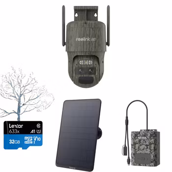Reolink Trackmix 4G VÅRPAKKE ink 12 w solcelle, Batteripakke og 128 gb minnekort