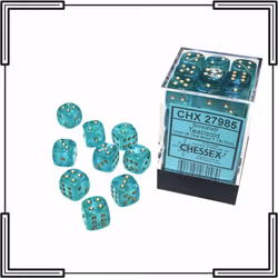Chessex - Borealis Teal/Gold Luminary 12mm D6 Dice Block (36 Dice)