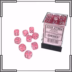 Chessex - Borealis Pink/Silver Luminary 12mm D6 Dice Block (36 Dice)