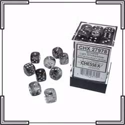 Chessex - Borealis Light Smoke/Silver Luminary 12mm D6 Dice Block (36 Dice)