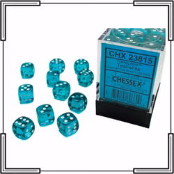 Chessex - Translucent Teal/White 12mm D6 Dice Block (36 Dice)