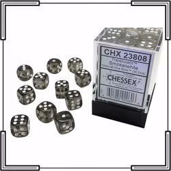 Chessex - Translucent Smoke/White 12mm D6 Dice Block (36 Dice)