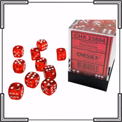 Chessex - Translucent Red/White 12mm D6 Dice Block (36 Dice)