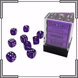 Chessex - Translucent Purple/White 12mm D6 Dice Block (36 Dice)