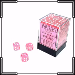 Chessex - Translucent Pink/White 12mm D6 Dice Block (36 Dice)