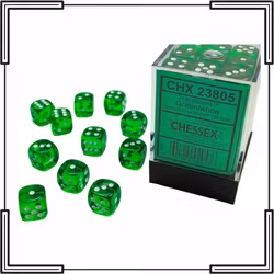 Chessex - Translucent Green/White 12mm D6 Dice Block (36 Dice)