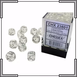 Chessex - Translucent Clear/White 12mm D6 Dice Block (36 Dice)