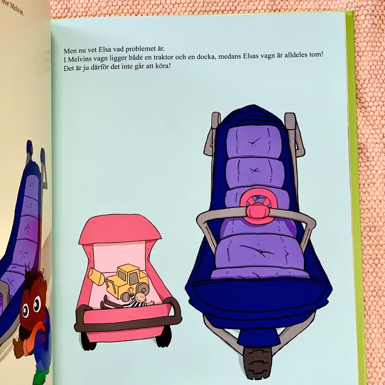Bilderboken Melvin, Elsa & krokodilia, en inkluderande barnbok där mörkhyade barn är representerade. Rolig barnbok för barn från 3 år.