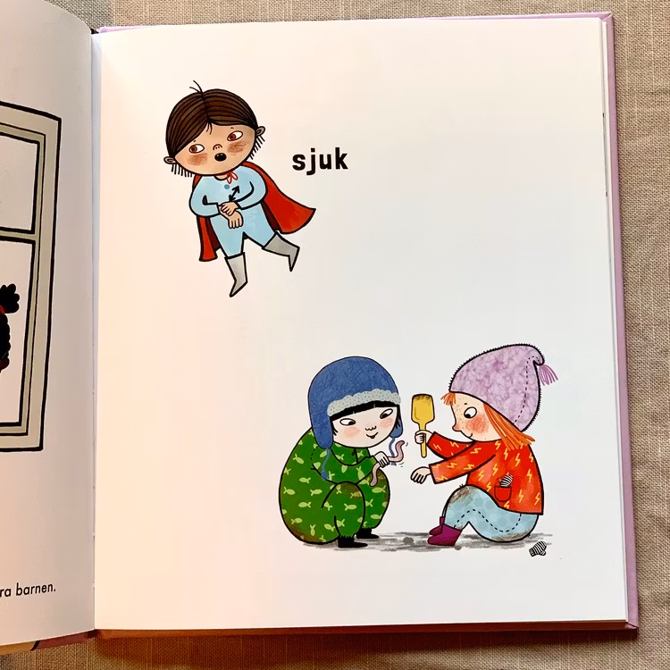 Nu ska vi prata! Sjuk. Bok med språkinlärning i fokus från 1 år. Bilderbok som även har med stödtecken för att hjälpa barnets språkinlärning.