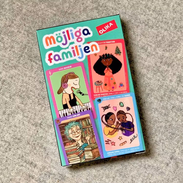 Möjliga familjen, inkluderande sällskapsspel. Leksaker med mångfald för barn. Svanenmärkt spel.