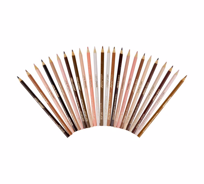Giftfria färgpennor (Color of the world pencils), hud-& hårfärgade färgpennor inkluderande pennor för barn med olika hudfärger att göra självporträtt med. Från Crayola.