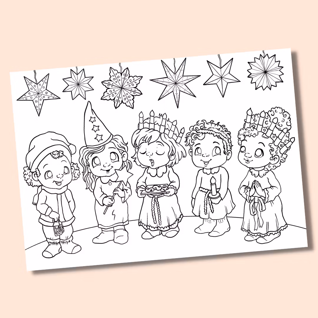 Färgläggningsbart vykort luciatåg (3-pack, A5)