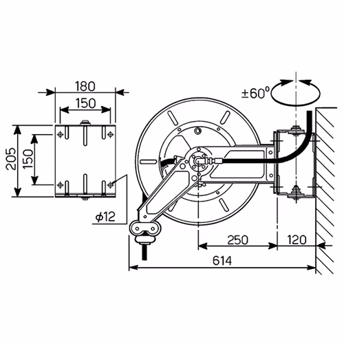 Slangupprullare hetvatten250bar 10mm 15m