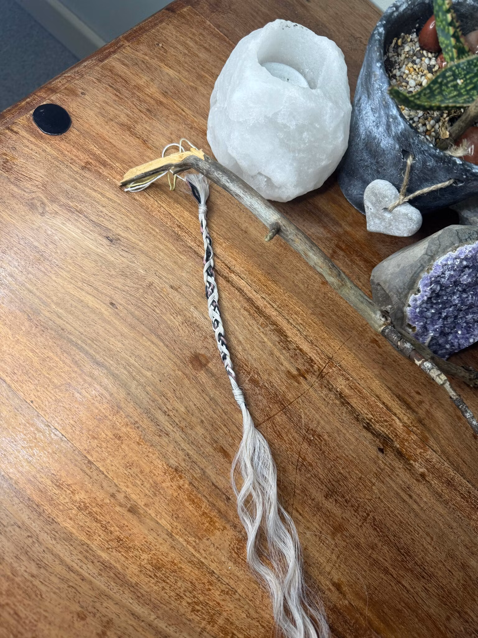 Fläta - Vit rosa/grå