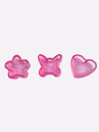 Vannskål i rosa glass – hjerte, blomst & sommerfugl