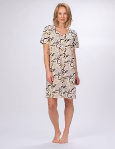 Trofé nattlinne bomull/modal kort ärm 64219 fjädermönster offwhite 1111
