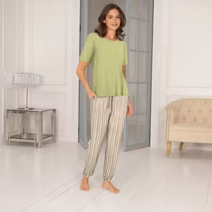 Lady Avenue pyjamas Bamboo 62-710 Mocca/kiwi randig 648