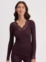 Calida topp Silky wool joy long sleeve 15652 / black cherry 227