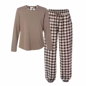 Lady Avenue pyjamas bomullsflanell 66740 taupe stone 2700