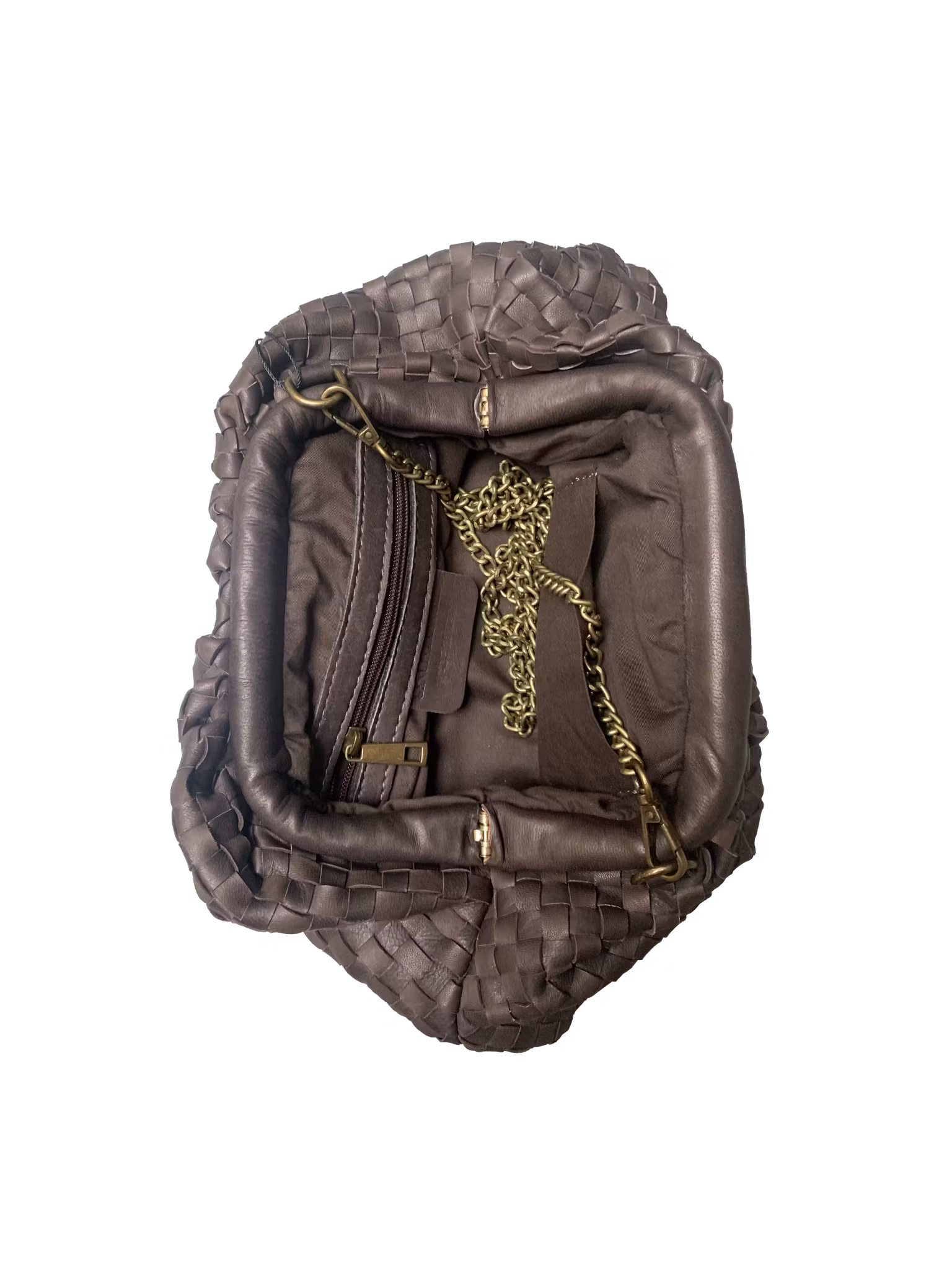 Flettet vevd clutchveske i myk skinn