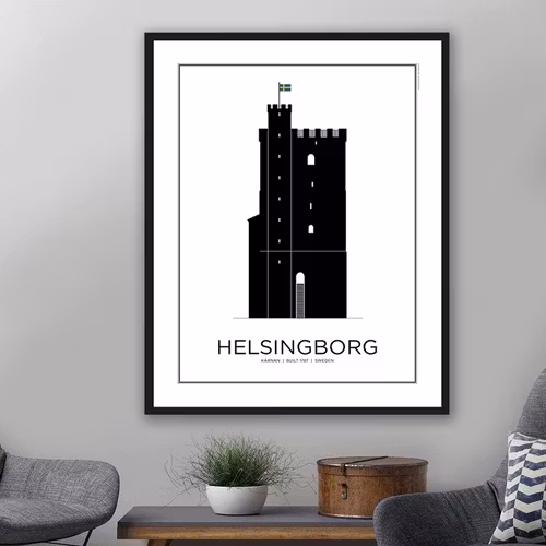 Poster: Helsingborgstavlan med svensk eller skånsk flagga