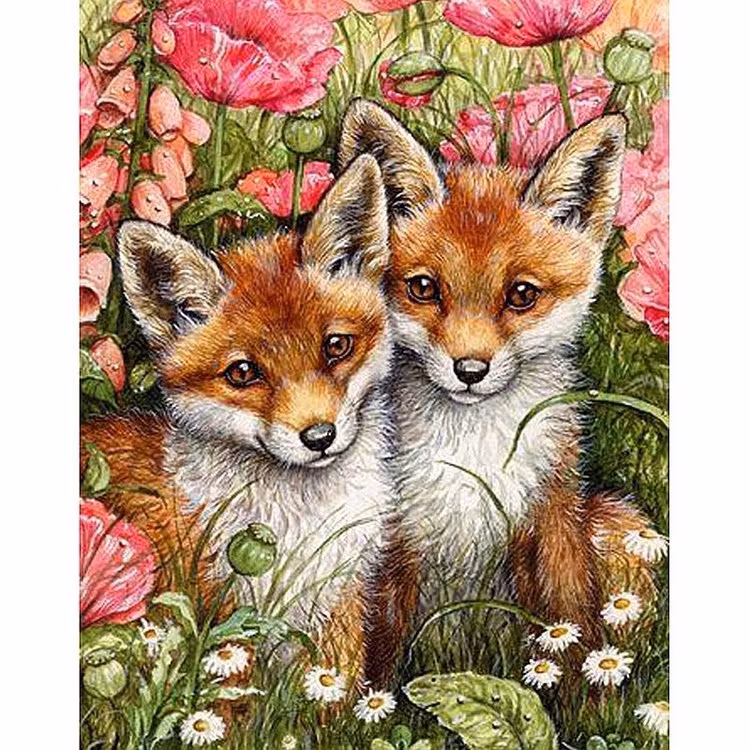 Diamanttavla Fox Puppies 40x50