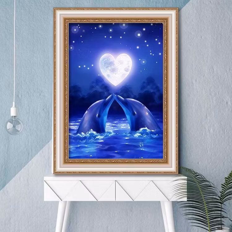 Diamanttavla Dolphin Love 40x50