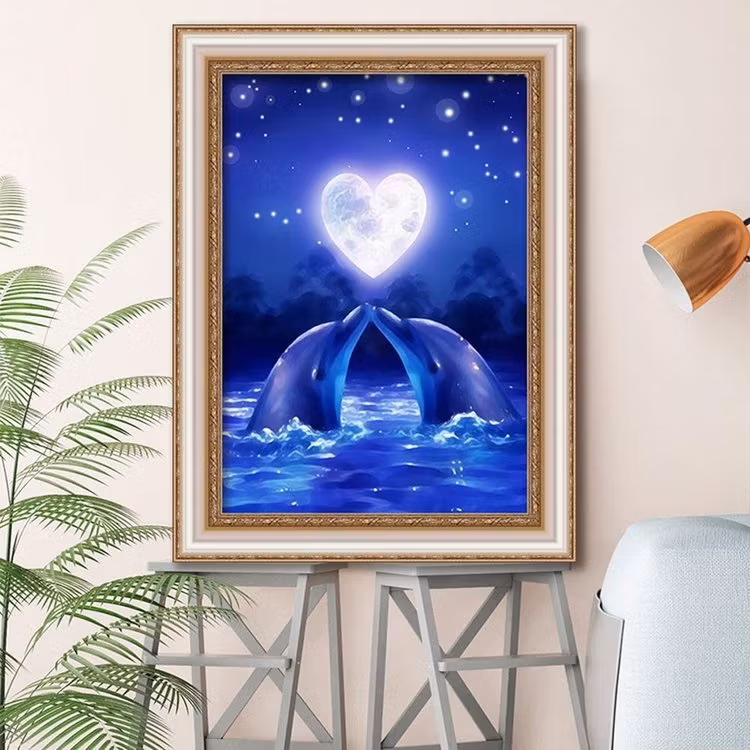 Diamanttavla Dolphin Love 40x50