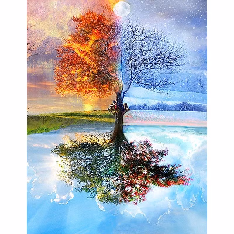 Diamanttavla Four Season Tree 40x50