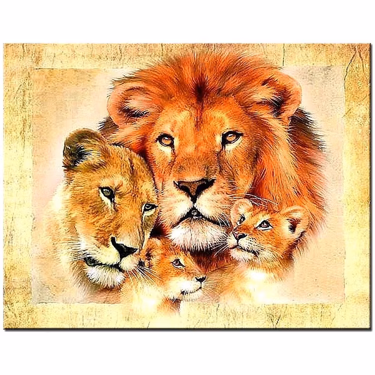 Diamanttavla Lejonfamilj 40x50