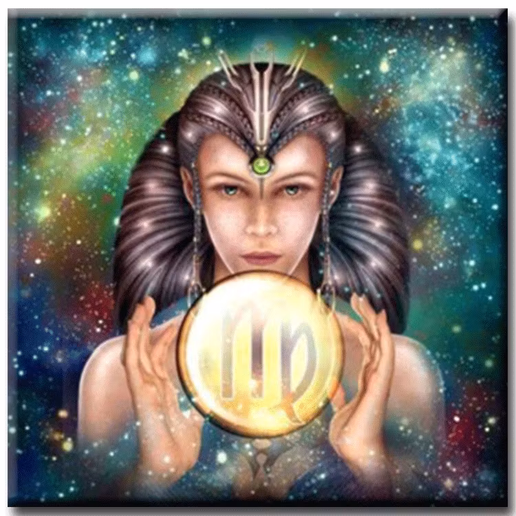 Diamanttavla (Runda) Stjärntecken Jungfrun 40x40