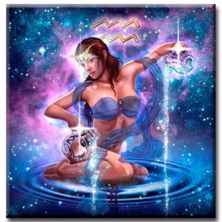 Diamanttavla (Runda) Stjärntecken Vattumannen 40x40