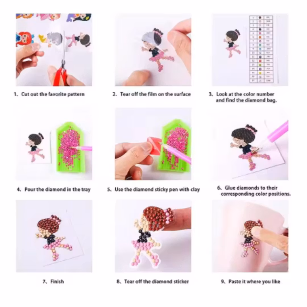 Diamond Painting Stickers Prinsessor Och Djur 12 st