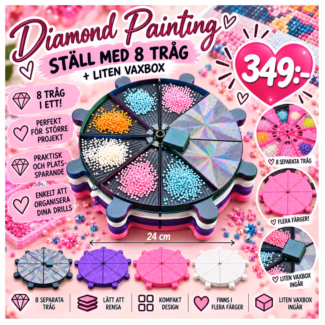 Diamond Painting Trågställ Med 8 Tråg + Vaxbox Multi Dark