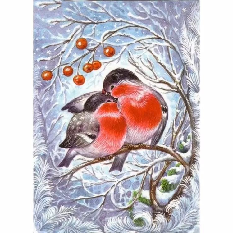 Diamanttavla Winterbird Couple 40x50