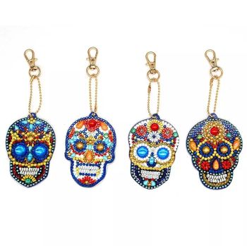 Diamanttavla Nyckelring Skull 4-pack
