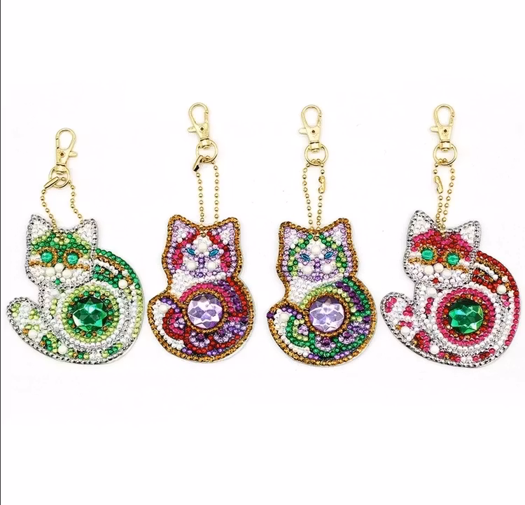 Diamond Painting Nyckelringar Katter 4-Pack