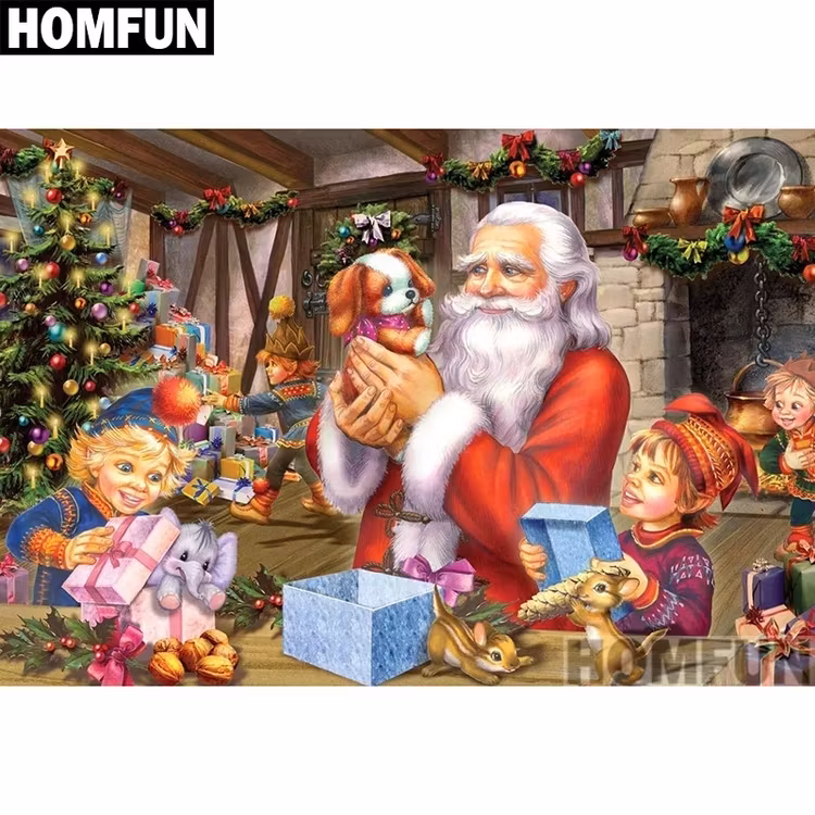 Diamanttavla Tomte Med Barn På Julafton 50x70