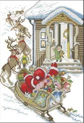 Korsstygnsbroderi Santa and Deers 30x41