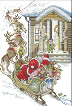 Korsstygnsbroderi Santa and Deers 30x41